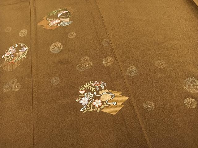 平和屋着物▽訪問着 単衣 刺繍 草花文 銀糸 洗える着物 AAAV8395fy