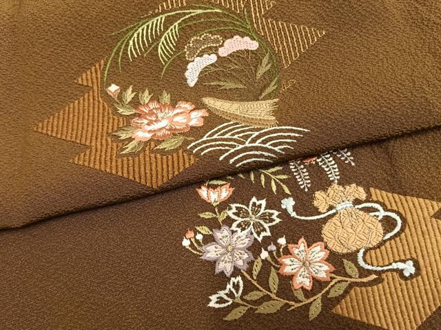平和屋着物▽訪問着 単衣 刺繍 草花文 銀糸 洗える着物 AAAV8395fy