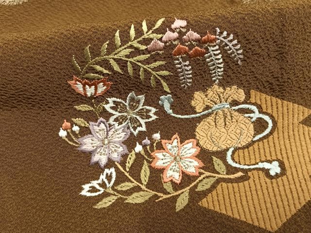 平和屋着物▽訪問着 単衣 刺繍 草花文 銀糸 洗える着物 AAAV8395fy
