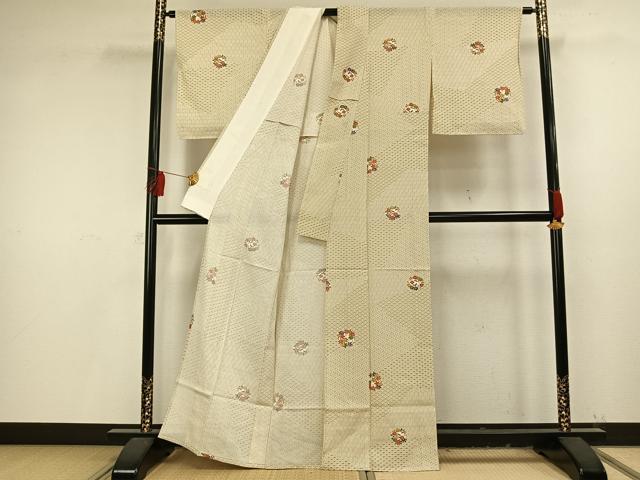 平和屋着物▽上質な小紋 単衣 草花文 正絹 逸品 AAAV8396fy