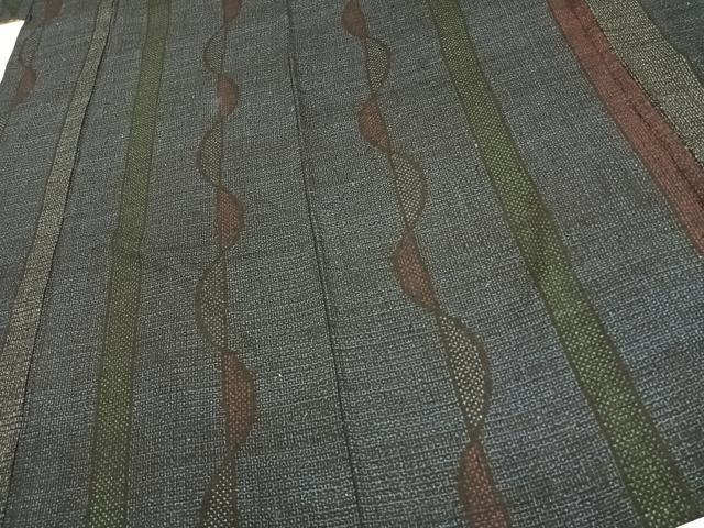 平和屋着物▽本場結城紬 重要無形文化財 単衣 80亀甲 縞 正絹 逸品 AAAV8397fy