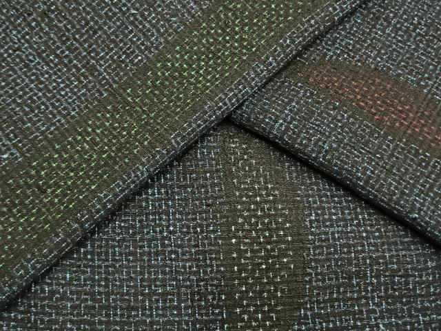 平和屋着物▽本場結城紬 重要無形文化財 単衣 80亀甲 縞 正絹 逸品 AAAV8397fy