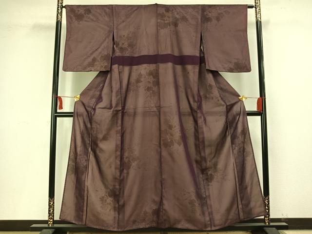 平和屋着物▽小紋 無双 紗袷 紗×絽 手描き 草花文 正絹 逸品 AAAV8399fy