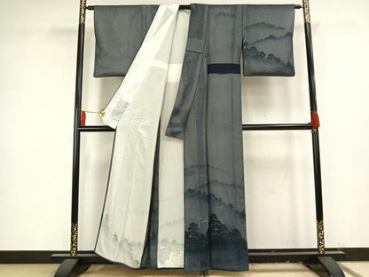 平和屋着物▽訪問着 無双 紗袷 紗×絽 風景舞鳥文 正絹 逸品 AAAV8400fy