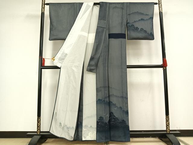 平和屋着物▽訪問着 無双 紗袷 紗×絽 風景舞鳥文 正絹 逸品 AAAV8400fy