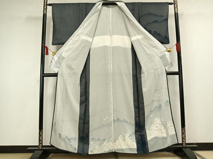 平和屋着物▽訪問着 無双 紗袷 紗×絽 風景舞鳥文 正絹 逸品 AAAV8400fy