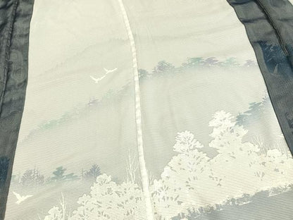平和屋着物▽訪問着 無双 紗袷 紗×絽 風景舞鳥文 正絹 逸品 AAAV8400fy