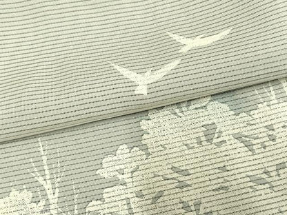 平和屋着物▽訪問着 無双 紗袷 紗×絽 風景舞鳥文 正絹 逸品 AAAV8400fy