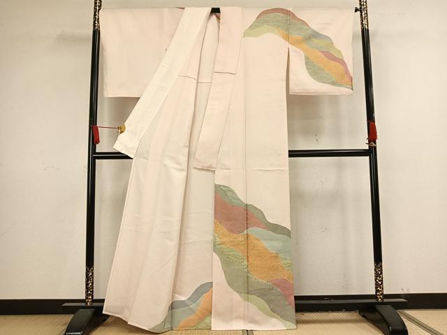 平和屋着物▽訪問着　単衣　道長文　金彩　正絹　逸品　AAAV8404fy