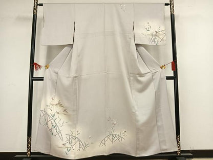 平和屋着物▽訪問着　単衣　花鳥文　暈し染め　金彩　正絹　逸品　AAAV8405fy
