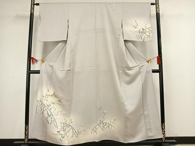 平和屋着物▽訪問着　単衣　花鳥文　暈し染め　金彩　正絹　逸品　AAAV8405fy