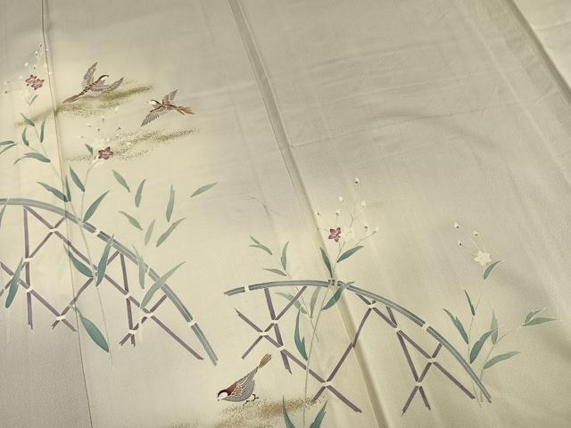 平和屋着物▽訪問着　単衣　花鳥文　暈し染め　金彩　正絹　逸品　AAAV8405fy