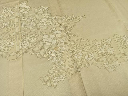 平和屋着物▽訪問着 単衣 刺繍 色紙草花文 金彩 正絹 逸品 AAAV8412fy