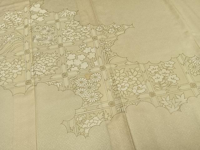 平和屋着物▽訪問着 単衣 刺繍 色紙草花文 金彩 正絹 逸品 AAAV8412fy