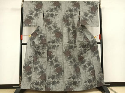 平和屋着物▽上質な紬 単衣 草花文 正絹 逸品 AAAV8413fy