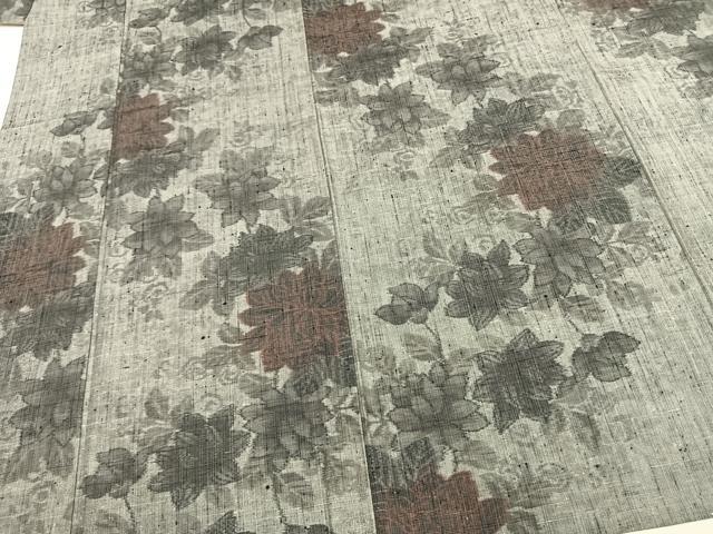 平和屋着物▽上質な紬 単衣 草花文 正絹 逸品 AAAV8413fy
