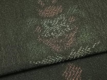 平和屋着物▽お召 単衣 草花間道 黒地 正絹 逸品 AAAV8414fy