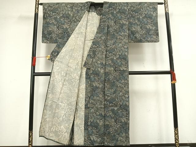 平和屋着物▽上質な小紋 単衣 樹林文 正絹 逸品 AAAV8415fy