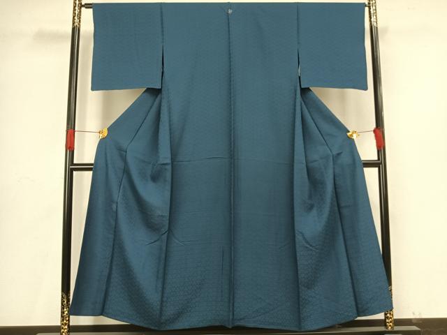 平和屋着物▽上質な色無地 単衣 毘沙門亀甲地紋 藍色 正絹 逸品 AAAV8417fy