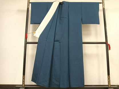 平和屋着物▽上質な色無地 単衣 毘沙門亀甲地紋 藍色 正絹 逸品 AAAV8417fy