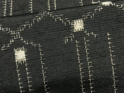平和屋着物▽上質な紬 単衣 幾何学文様 黒地 正絹 逸品 AAAV8418fy