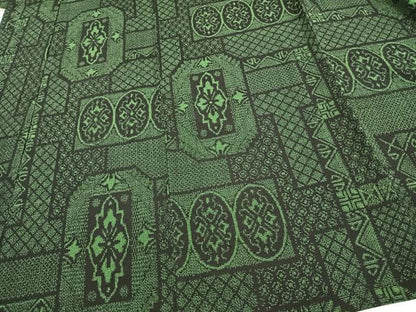 平和屋着物▽お召 単衣 幾何学文様 正絹 逸品 AAAV8419fy
