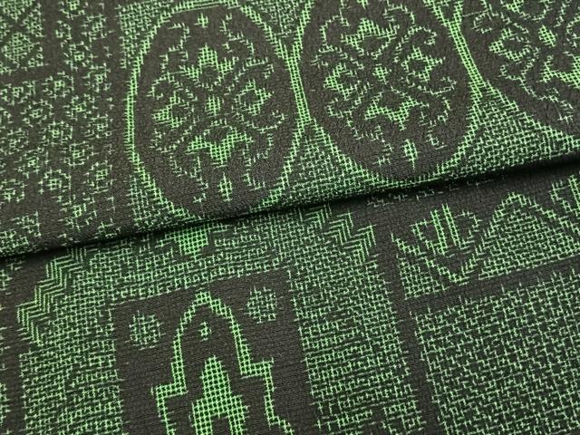 平和屋着物▽お召 単衣 幾何学文様 正絹 逸品 AAAV8419fy