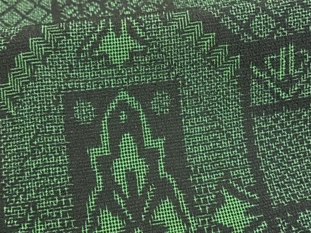 平和屋着物▽お召 単衣 幾何学文様 正絹 逸品 AAAV8419fy
