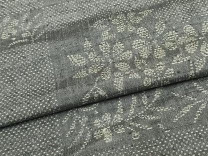 平和屋着物▽上質な紬 単衣 横段草花文 正絹 逸品 AAAV8420fy
