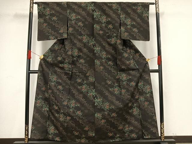 平和屋着物▽上質な紬 単衣 枝花文 正絹 逸品 未使用 AAAV8421fy