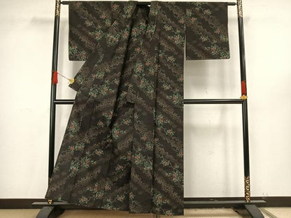 平和屋着物▽上質な紬 単衣 枝花文 正絹 逸品 未使用 AAAV8421fy
