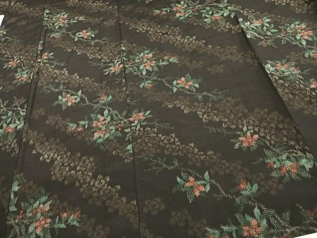 平和屋着物▽上質な紬 単衣 枝花文 正絹 逸品 未使用 AAAV8421fy