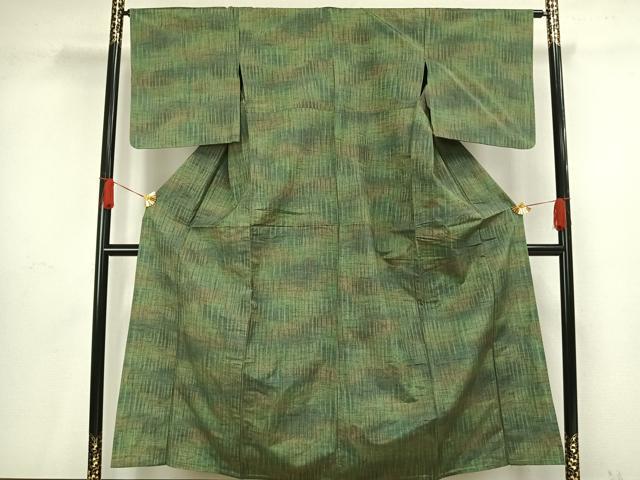 平和屋着物▽上質な紬 単衣 縞 正絹 逸品 AAAV8422fy