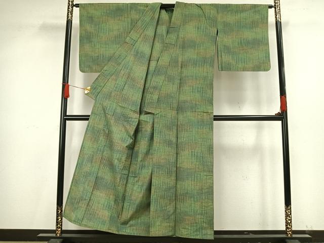 平和屋着物▽上質な紬 単衣 縞 正絹 逸品 AAAV8422fy