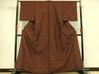 平和屋着物▽上質な紬　単衣　秋名バラ柄　正絹　逸品　AAAV8423fy
