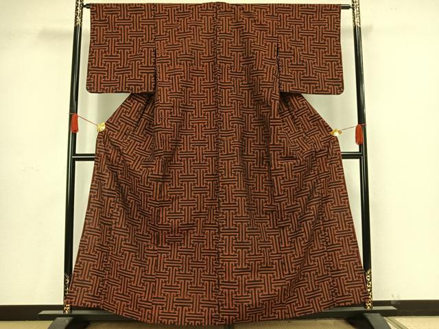 平和屋着物▽上質な紬　単衣　秋名バラ柄　正絹　逸品　AAAV8423fy
