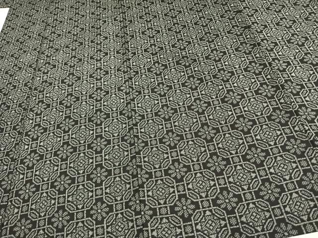 平和屋着物▽上質な紬 単衣 色紙花文 黒地 正絹 逸品 AAAV8424fy