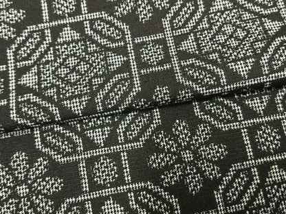 平和屋着物▽上質な紬 単衣 色紙花文 黒地 正絹 逸品 AAAV8424fy