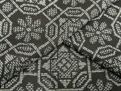 平和屋着物▽上質な紬 単衣 色紙花文 黒地 正絹 逸品 AAAV8424fy