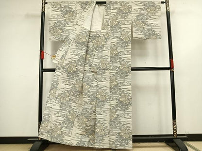 平和屋着物▽上質な紬　単衣　舞花文　正絹　逸品　AAAV8426fy
