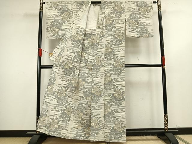 平和屋着物▽上質な紬　単衣　舞花文　正絹　逸品　AAAV8426fy