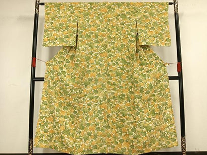 平和屋着物▽上質な小紋 単衣 草花文 正絹 逸品 AAAV8427fy