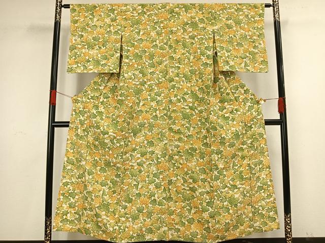 平和屋着物▽上質な小紋 単衣 草花文 正絹 逸品 AAAV8427fy