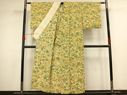 平和屋着物▽上質な小紋 単衣 草花文 正絹 逸品 AAAV8427fy
