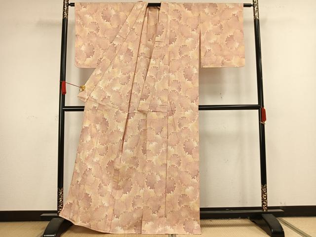 平和屋着物▽お召 単衣 雪輪文 正絹 逸品 AAAV8428fy
