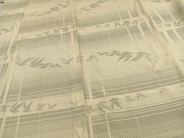 平和屋着物▽塩沢絣 単衣 110亀甲 舞鳥文 証紙付き 正絹 逸品 AAAV8430fy