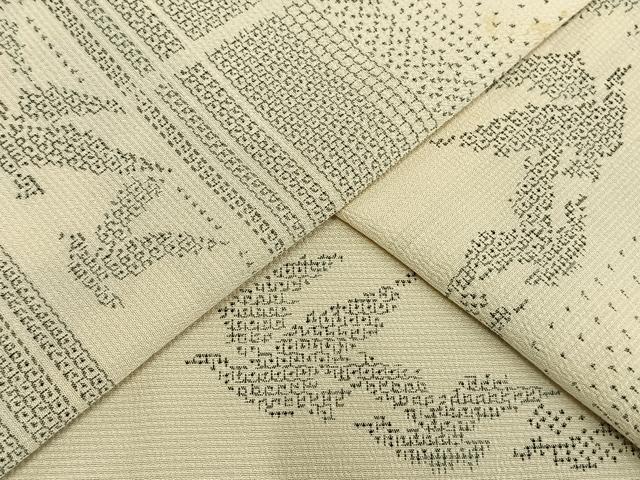 平和屋着物▽塩沢絣 単衣 110亀甲 舞鳥文 証紙付き 正絹 逸品 AAAV8430fy
