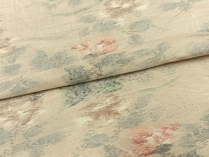 平和屋着物▽小千谷紬　単衣　草花文　正絹　逸品　AAAV8434fy