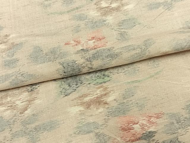 平和屋着物▽小千谷紬　単衣　草花文　正絹　逸品　AAAV8434fy