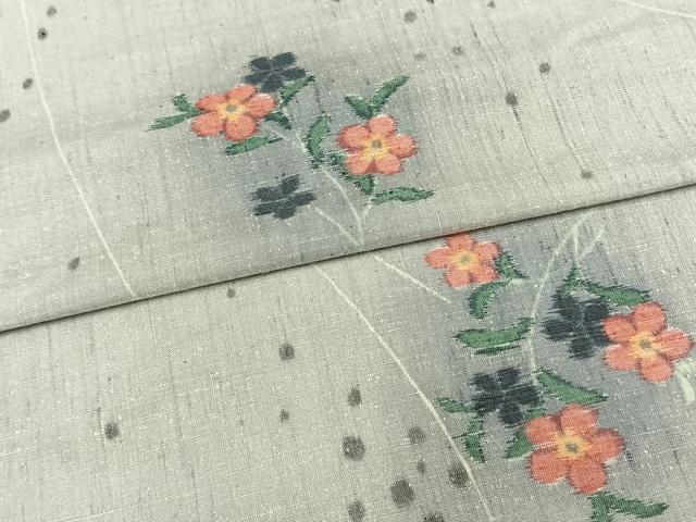 平和屋着物▽上質な紬 単衣 草花文 正絹 逸品 AAAV8435fy